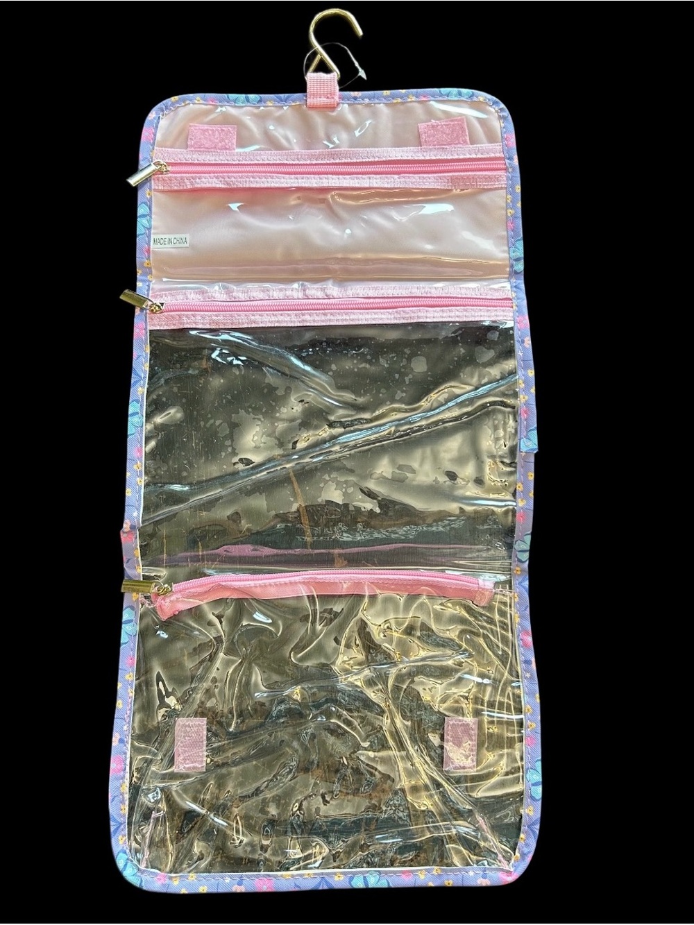 Hanging Organizer Roll Up Makeup Toiletry Travel Bag Clear Zippered Compartments